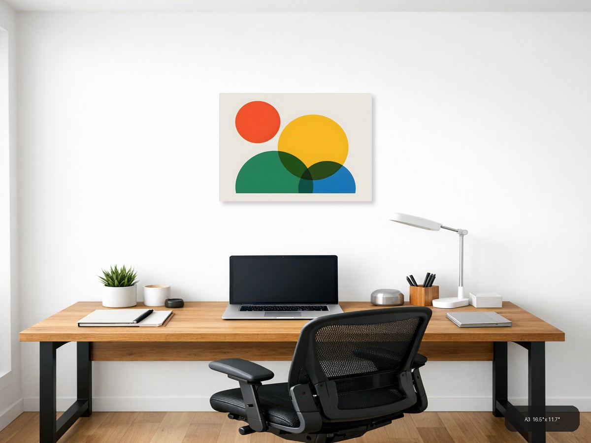 Minimalist Geometric Circles Overlap Abstract Wall Art — A3 / Office