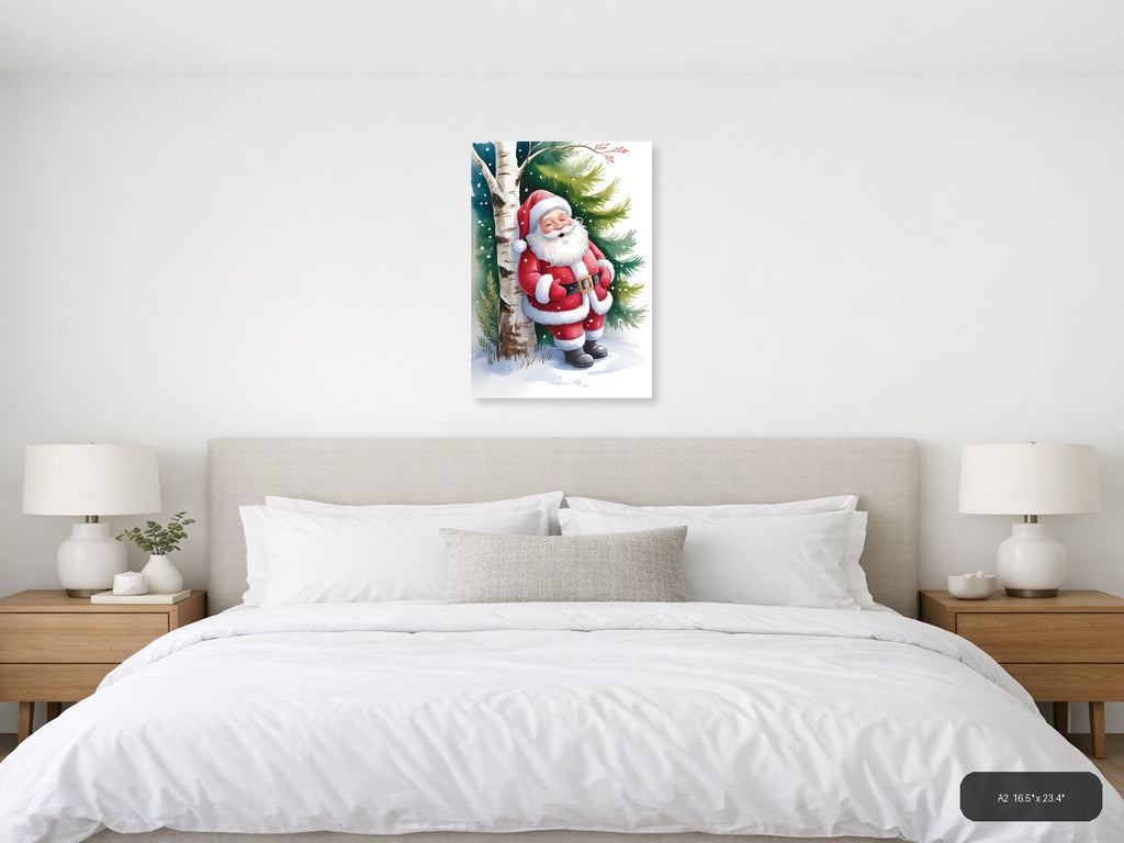Santa Claus by Birch Tree Watercolor Wall Art — A2 / Bedroom