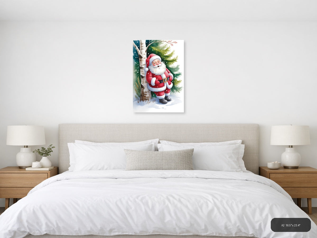 Santa Claus by Birch Tree Watercolor Wall Art — A2 / Bedroom