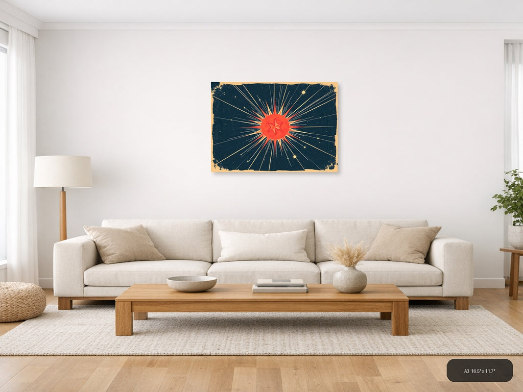 Vintage Radiant Star Burst Retro Wall Art — A3 / Living Room