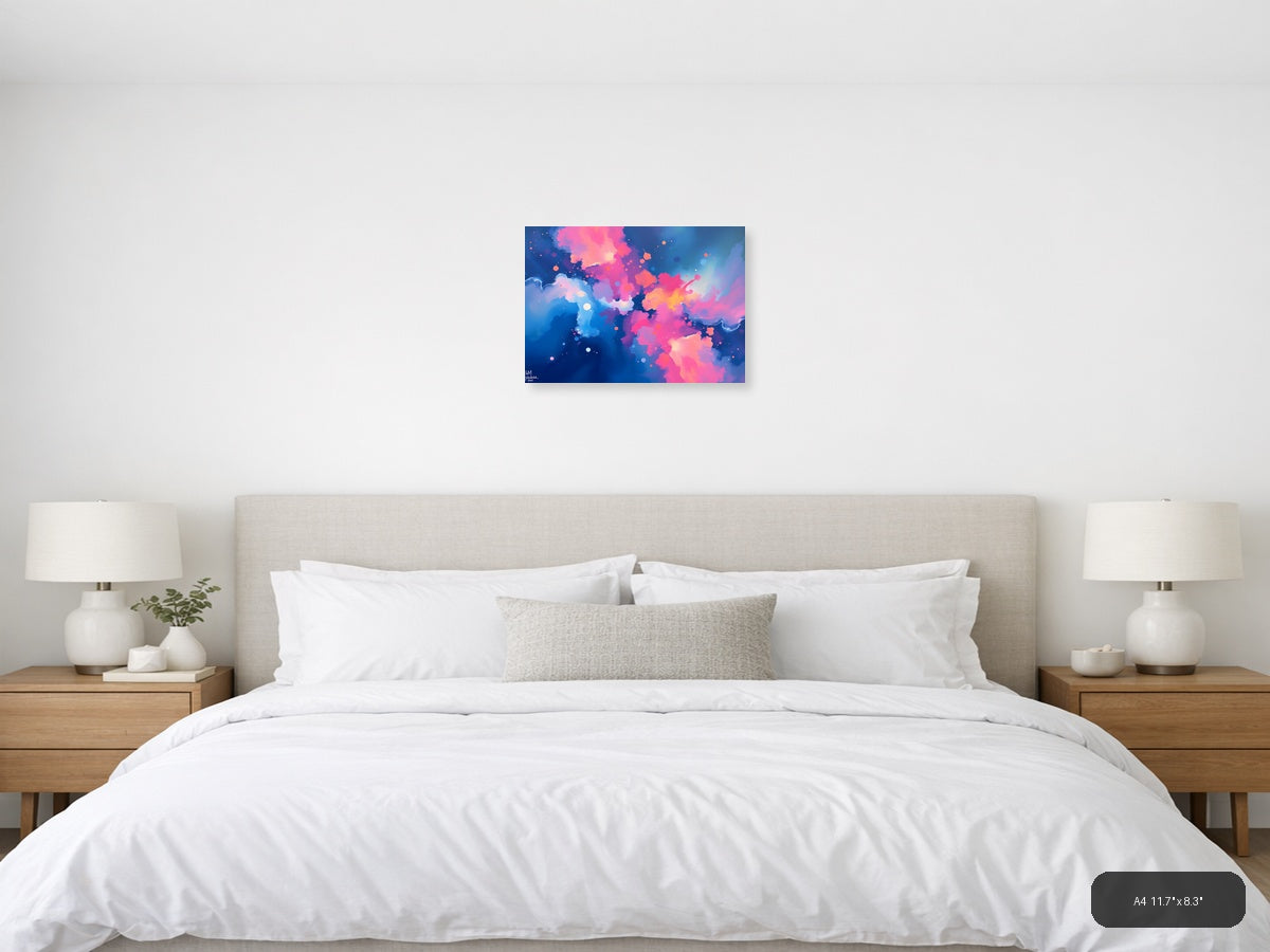 Abstract Pink & Blue Fluid Clouds Modern Wall Art — A4 / Bedroom