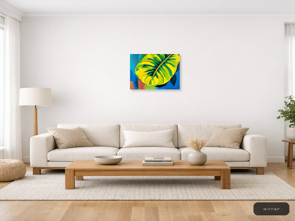 Abstract Tropical Banana Leaves Yellow Green Wall Art — A4 / Living Room