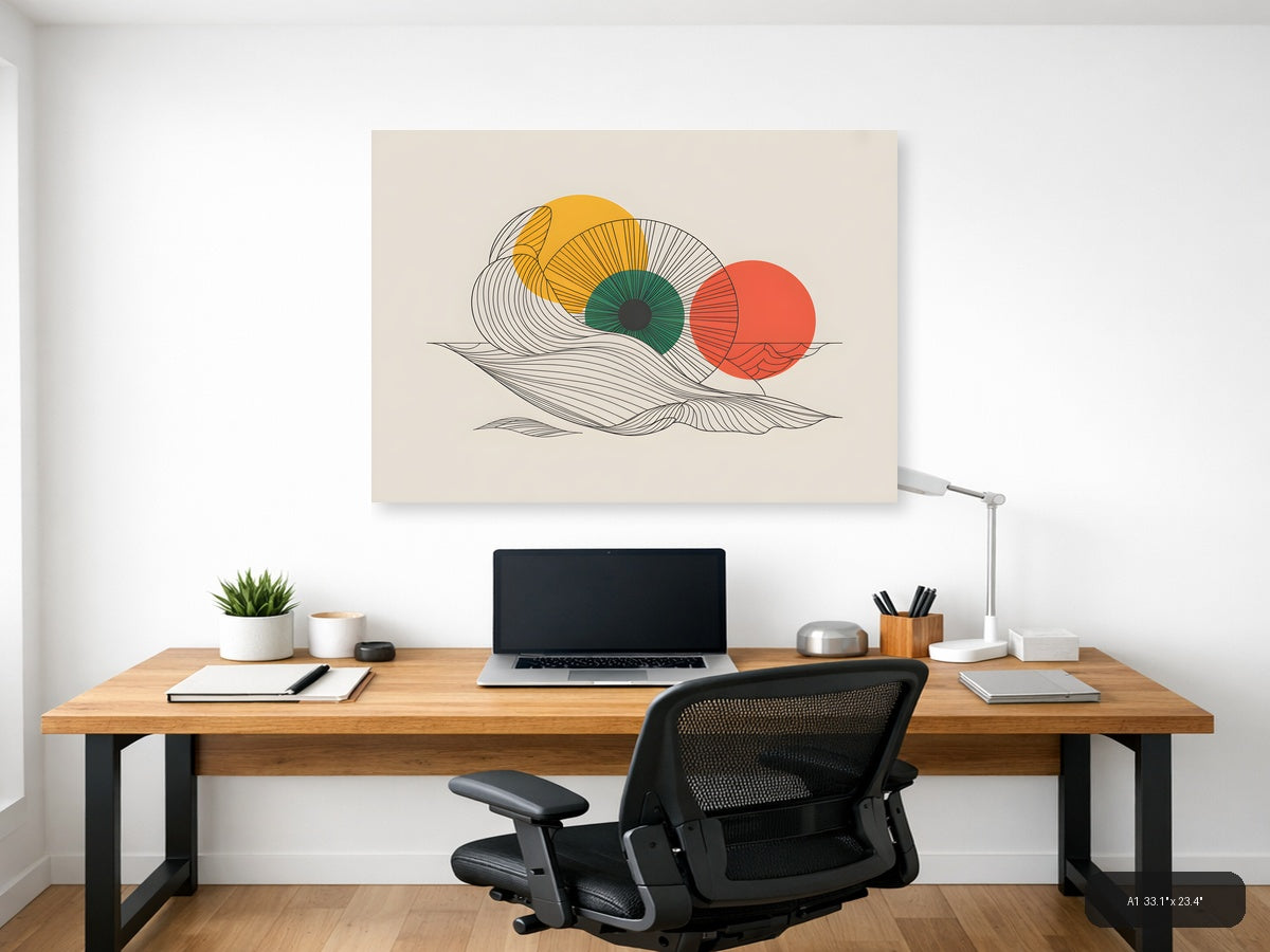 Abstract Eye Line Art with Colorful Circles Wall Art — A1 / Office