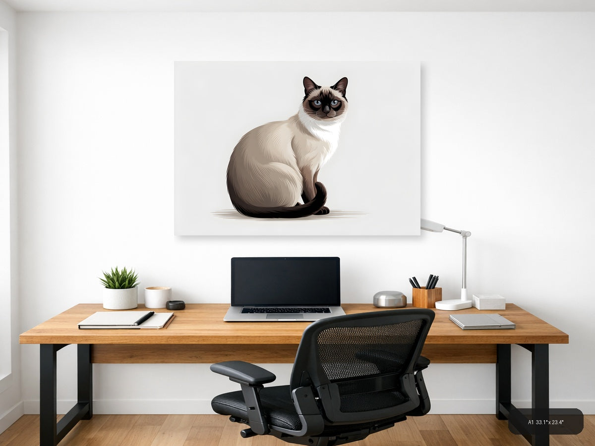 Siamese Cat with Blue Eyes Minimalist Wall Art — A1 / Office