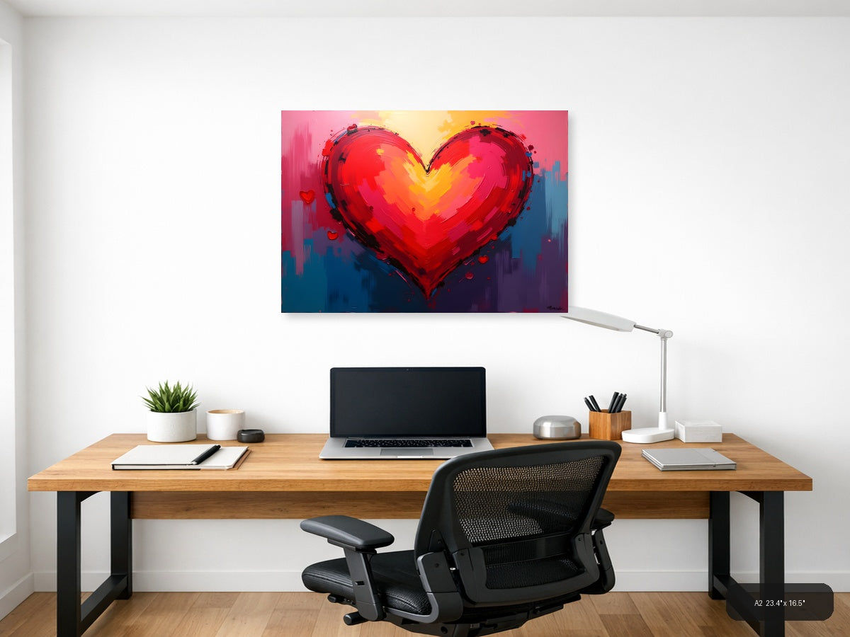 Bold Red Heart Abstract Painting - Modern Wall Art — A2 / Office
