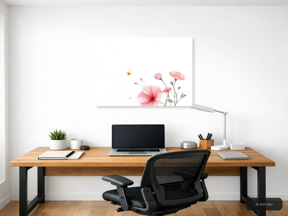 Pink Carnations & Sun Minimalist Floral Wall Art — A2 / Office