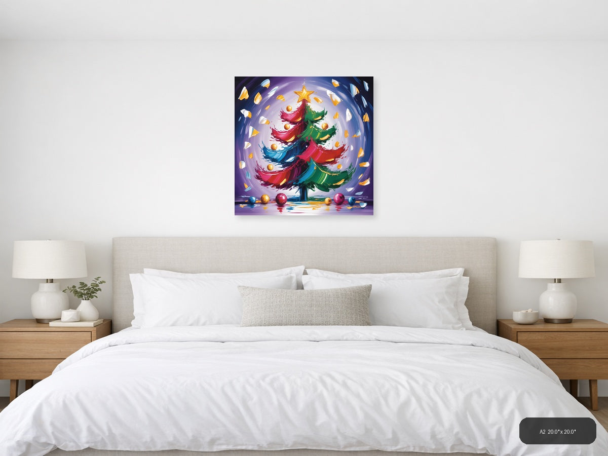 Abstract Christmas Tree with Gold Star | Modern Wall Art — A2 / Bedroom