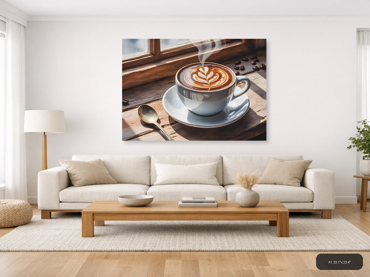 Latte Art Coffee Cup Window Watercolor Wall Art — A1 / Living Room