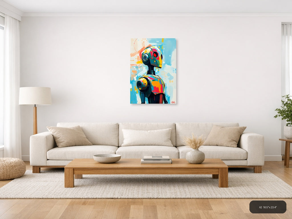 Colorful Robot Head Abstract Portrait Wall Art — A2 / Living Room