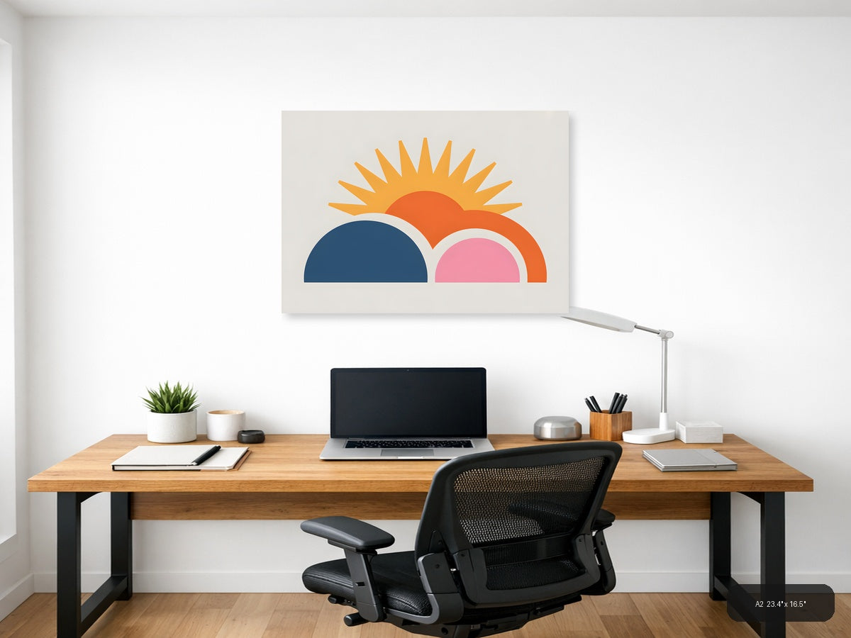 Minimalist Sunrise with Layered Semicircles Wall Art — A2 / Office