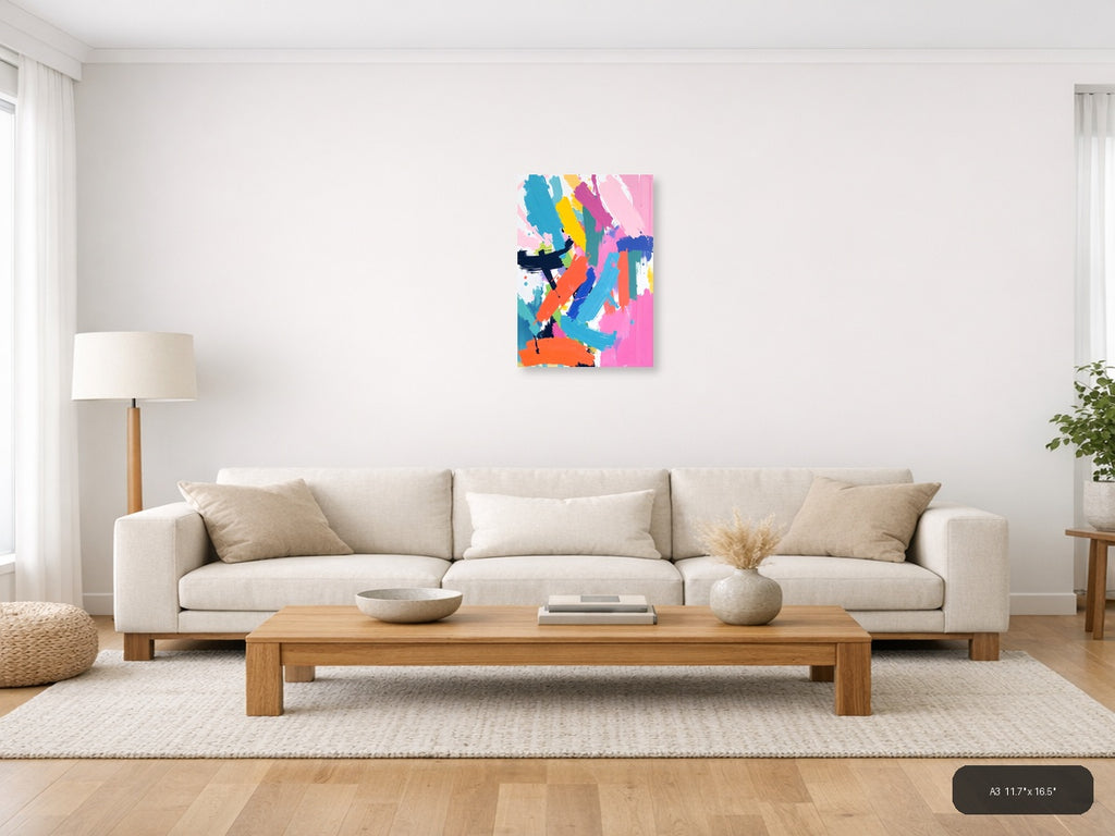 Vibrant Abstract Brushstrokes Colorful Modern Wall Art — A3 / Living Room