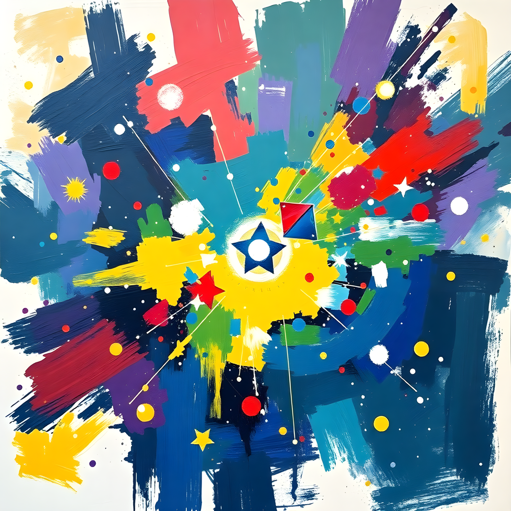 Vibrant Abstract Starburst with Colorful Brushstrokes Wall Art