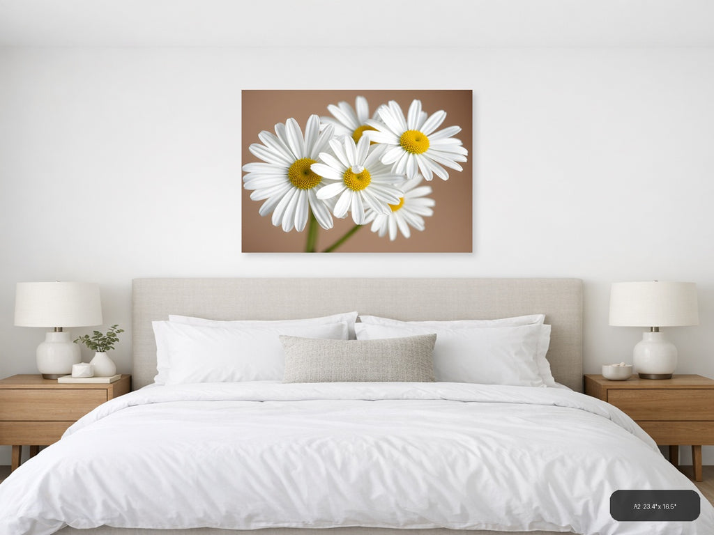 White Daisies with Yellow Centers Minimalist Wall Art — A2 / Bedroom