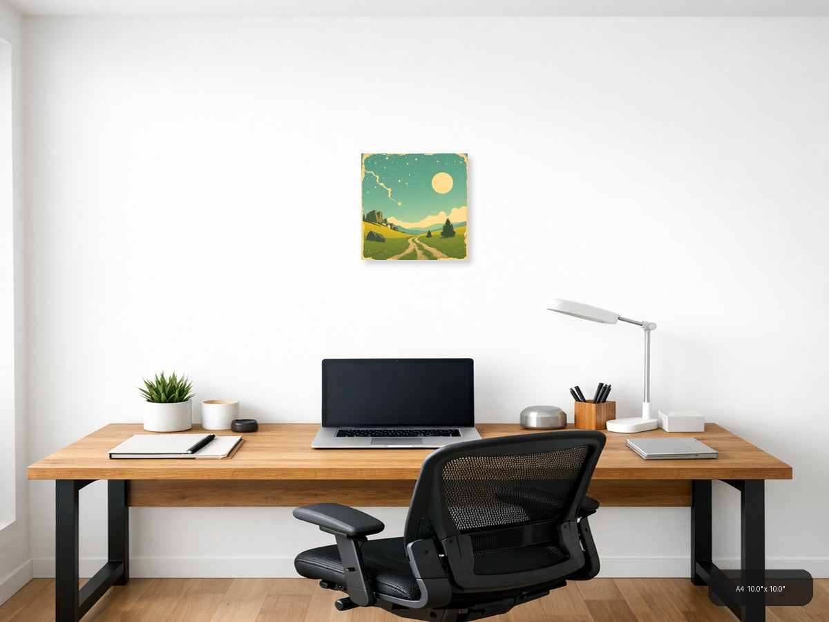Vintage Countryside Castle Landscape Moon Stars Wall Art — A4 / Office