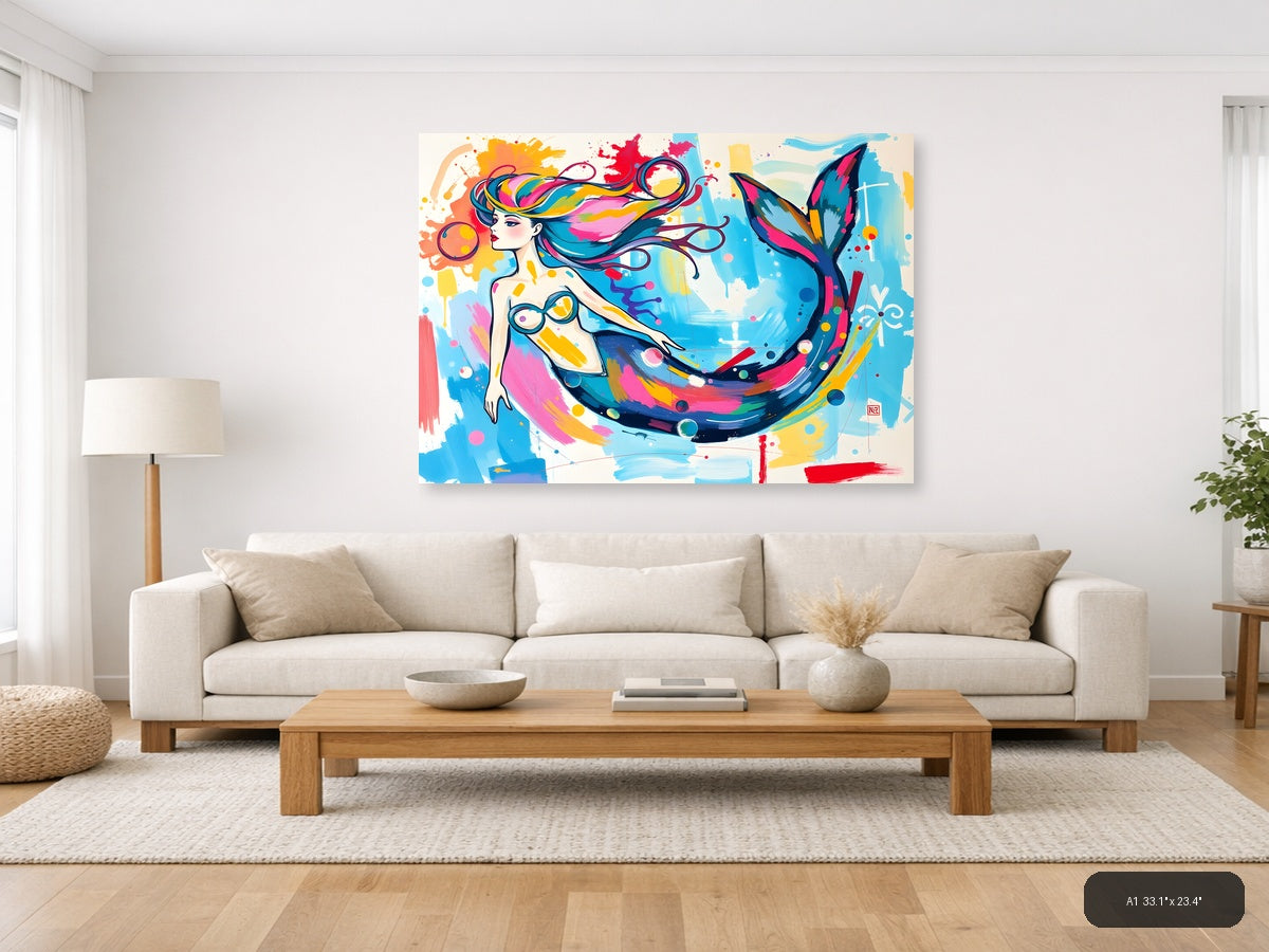 Colorful Mermaid Abstract Splash Modern Wall Art — A1 / Living Room