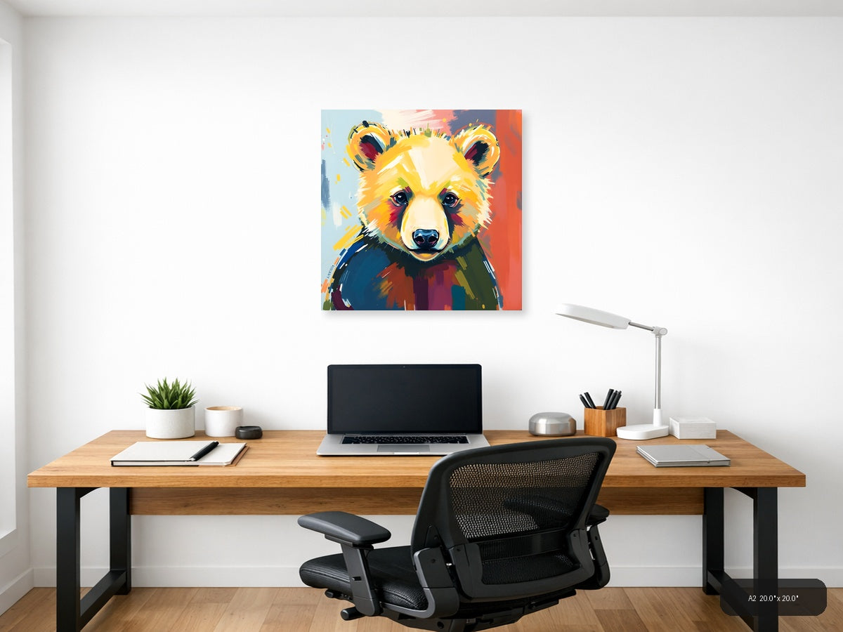 Colorful Abstract Bear Portrait Modern Wall Art — A2 / Office