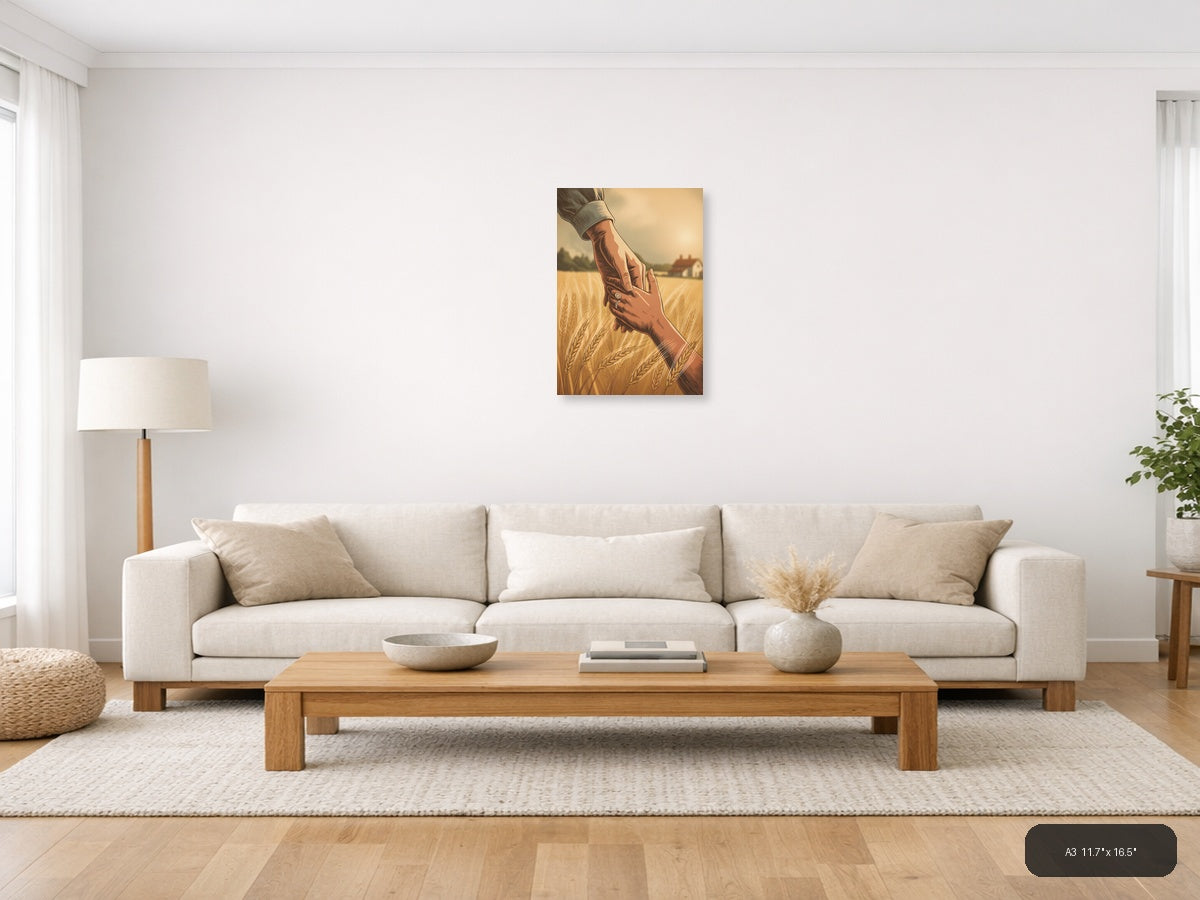 Vintage Farm Hands Wheat Field Portrait Wall Art — A3 / Living Room