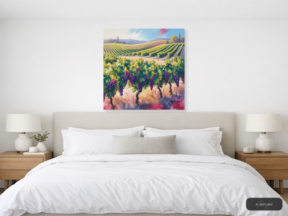 Purple Grapes Vineyard Landscape Abstract Wall Art — A1 / Bedroom