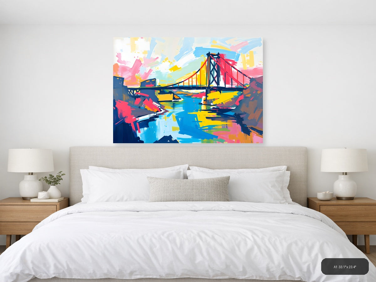 Colorful Abstract Bridge Landscape Wall Art — A1 / Bedroom
