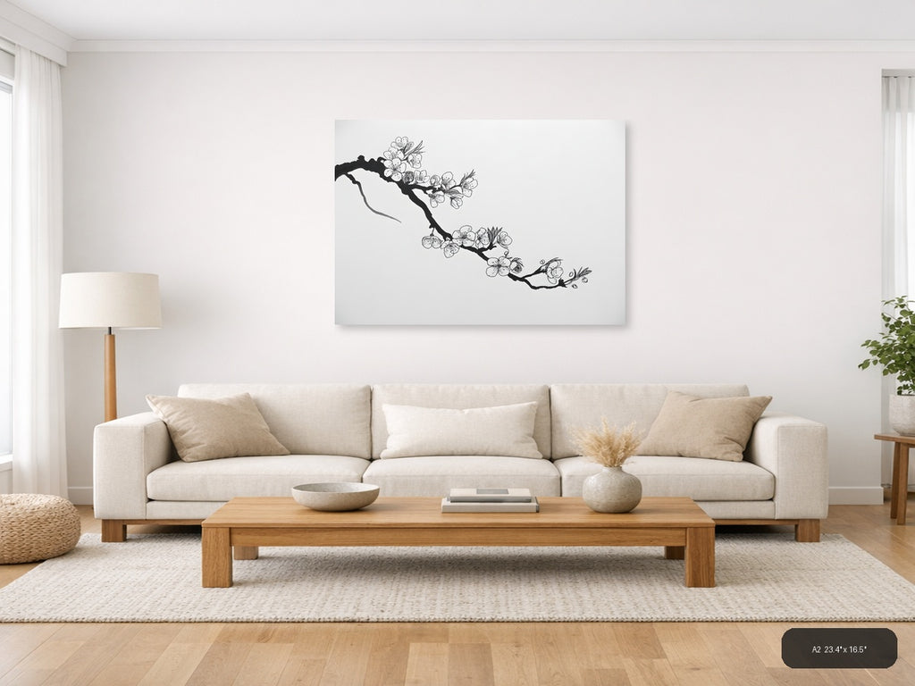 Cherry Blossom Branch Line Art - Minimalist Wall Art — A2 / Living Room