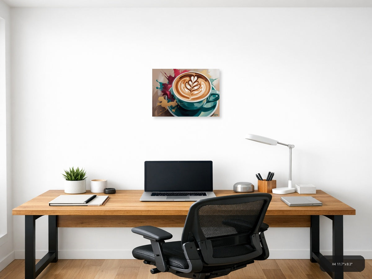 Abstract Coffee Cup Latte Art Splatter Wall Art — A4 / Office