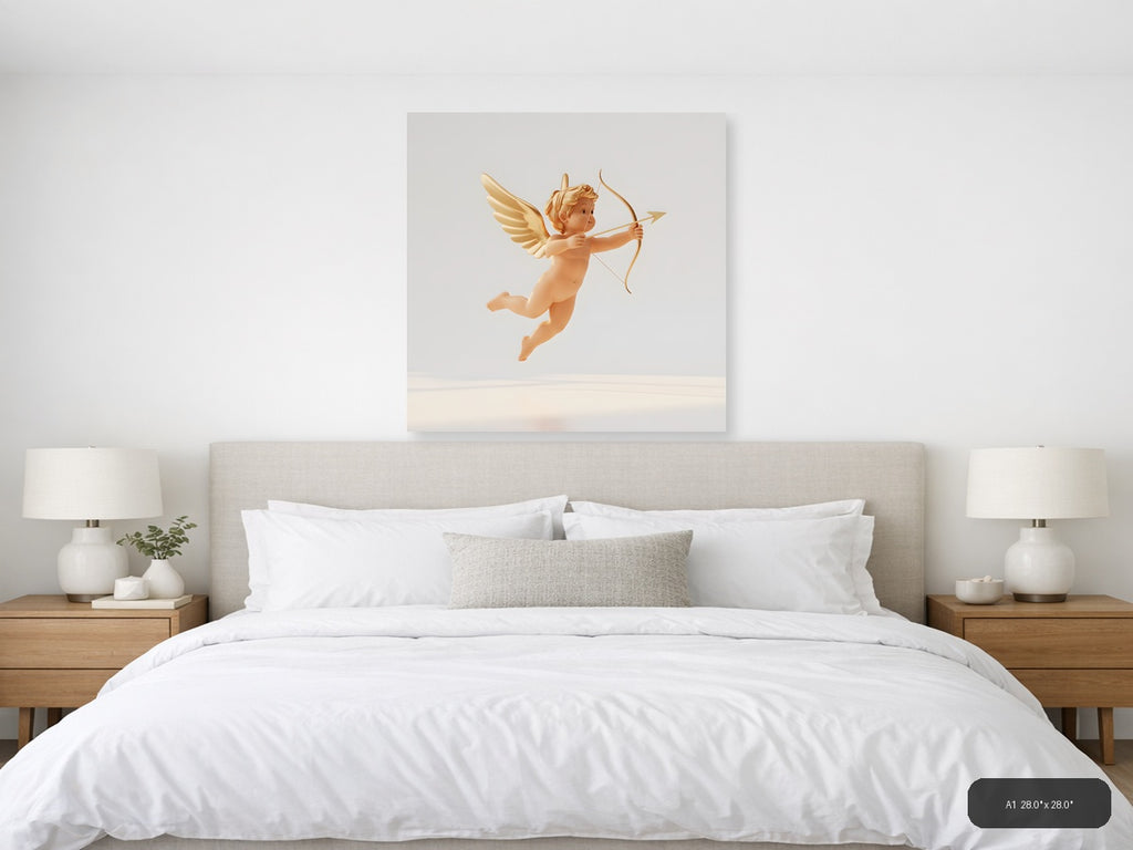 Golden Cupid with Bow and Arrow Minimalist Wall Art — A1 / Bedroom
