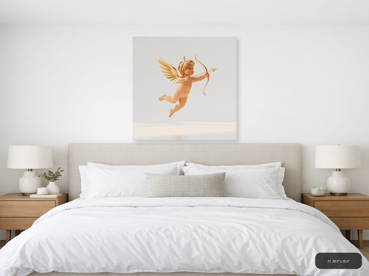 Golden Cupid with Bow and Arrow Minimalist Wall Art — A1 / Bedroom