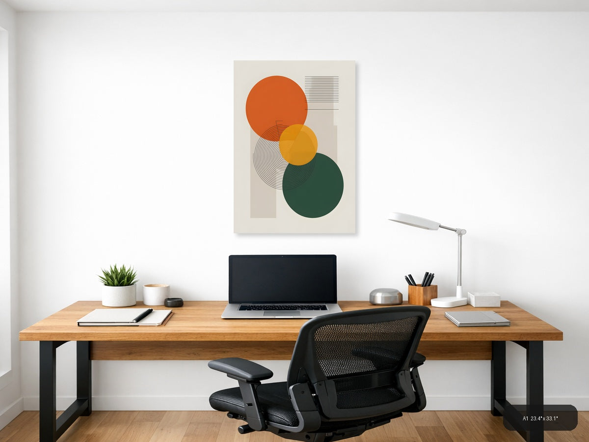 Minimalist Geometric Circles Orange Yellow Green Wall Art — A1 / Office