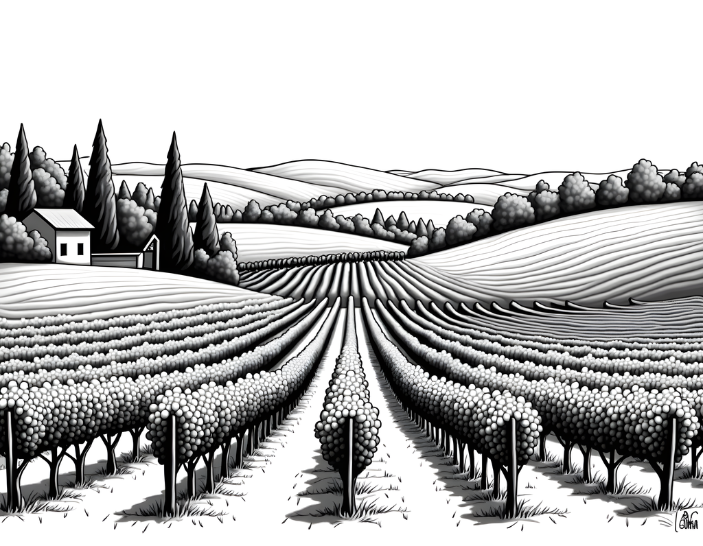 Tuscan Vineyard Landscape Line Art Wall Art