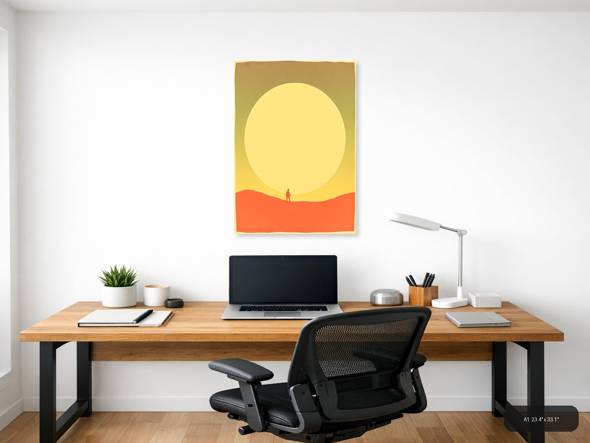 Vintage Sunset Desert Wanderer Silhouette Wall Art — A1 / Office