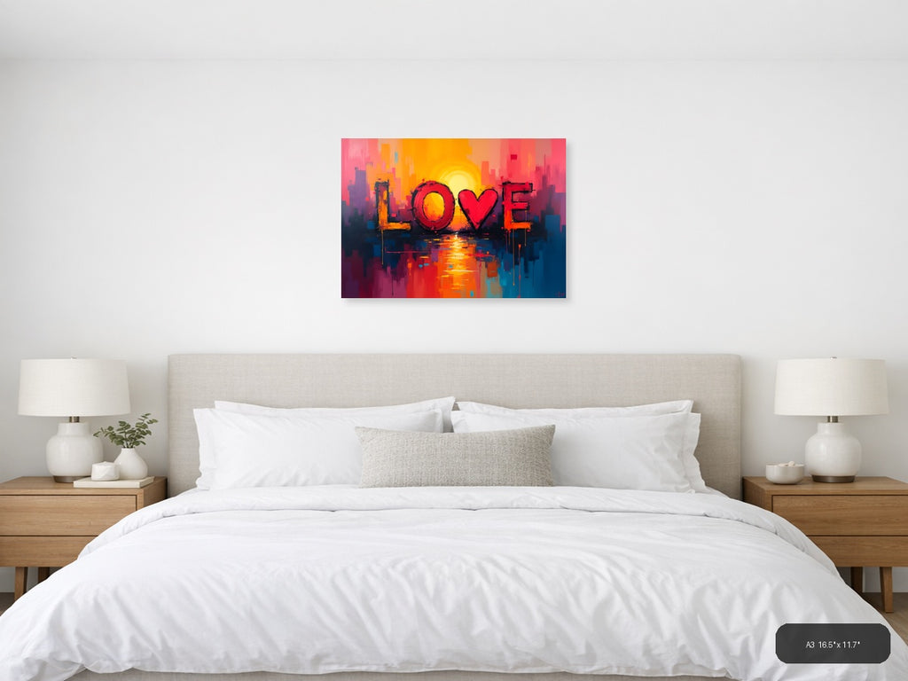 LOVE Abstract Sunset Cityscape Canvas Wall Art — A3 / Bedroom