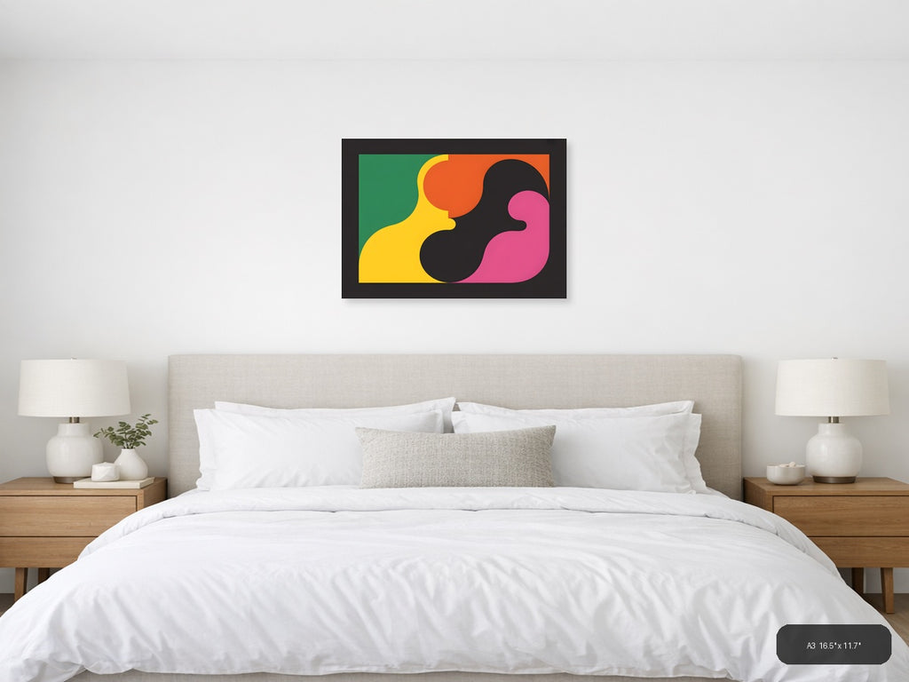 Abstract Geometric Faces Colorful Modern Wall Art — A3 / Bedroom