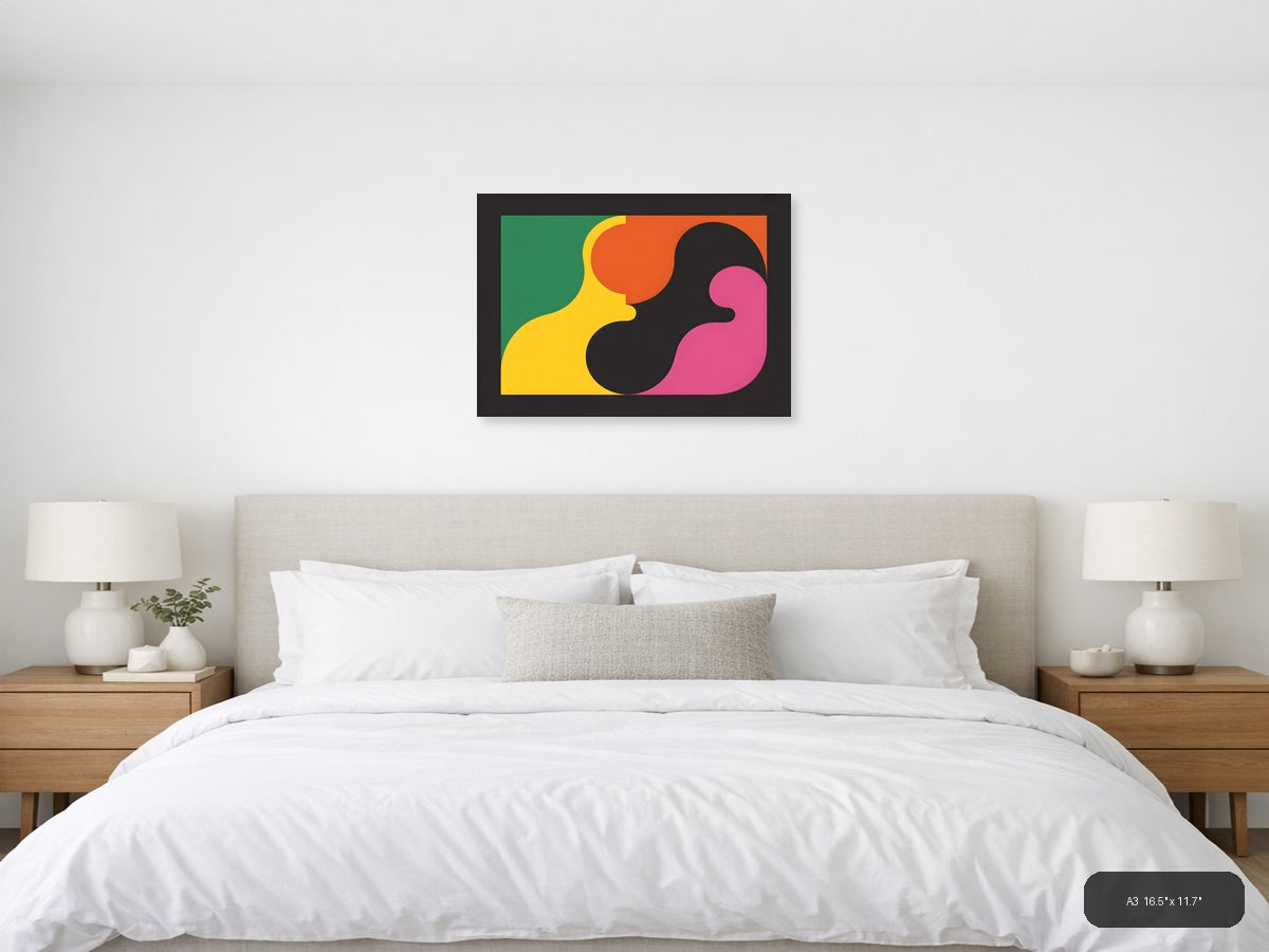 Abstract Geometric Faces Colorful Modern Wall Art — A3 / Bedroom