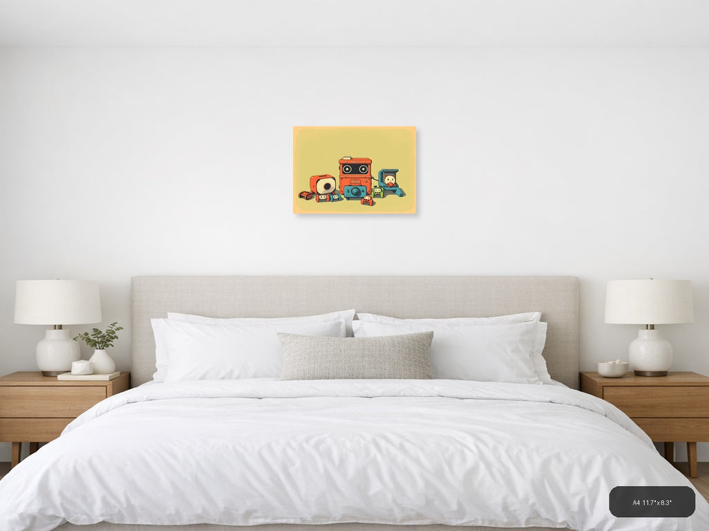 Vintage Robot Toys & Cameras Illustration Wall Art — A4 / Bedroom