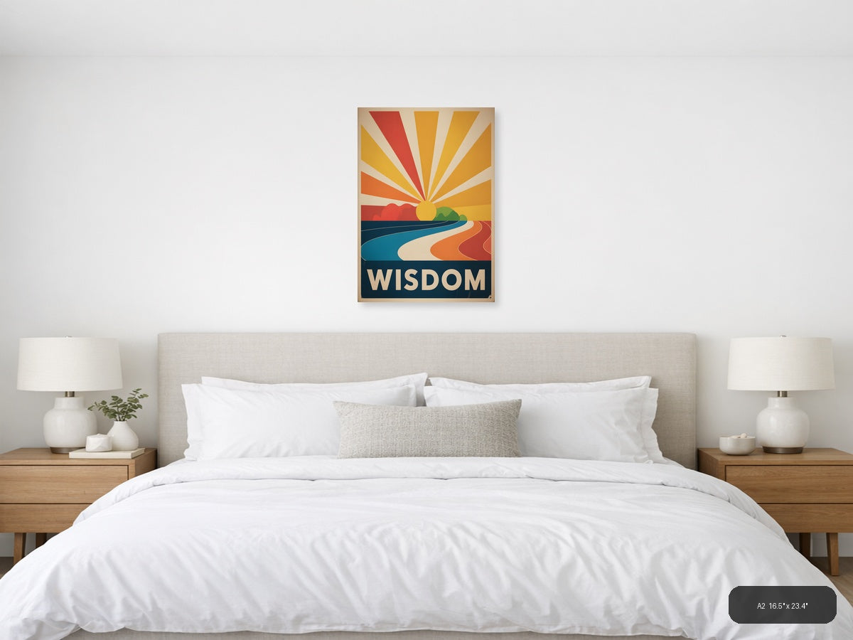 Vintage Sunrise Landscape with Wisdom Text Wall Art — A2 / Bedroom