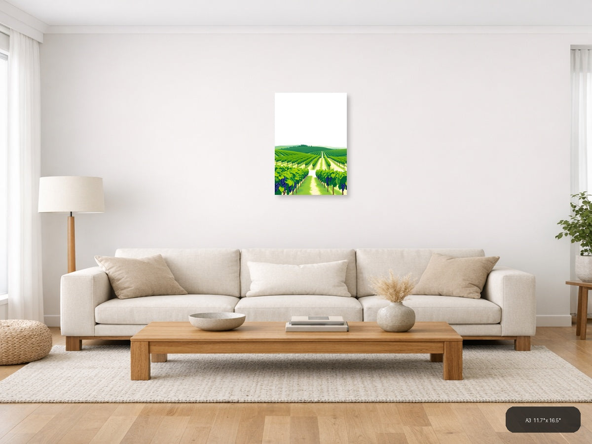 Minimalist Vineyard Landscape with Rolling Hills Wall Art — A3 / Living Room