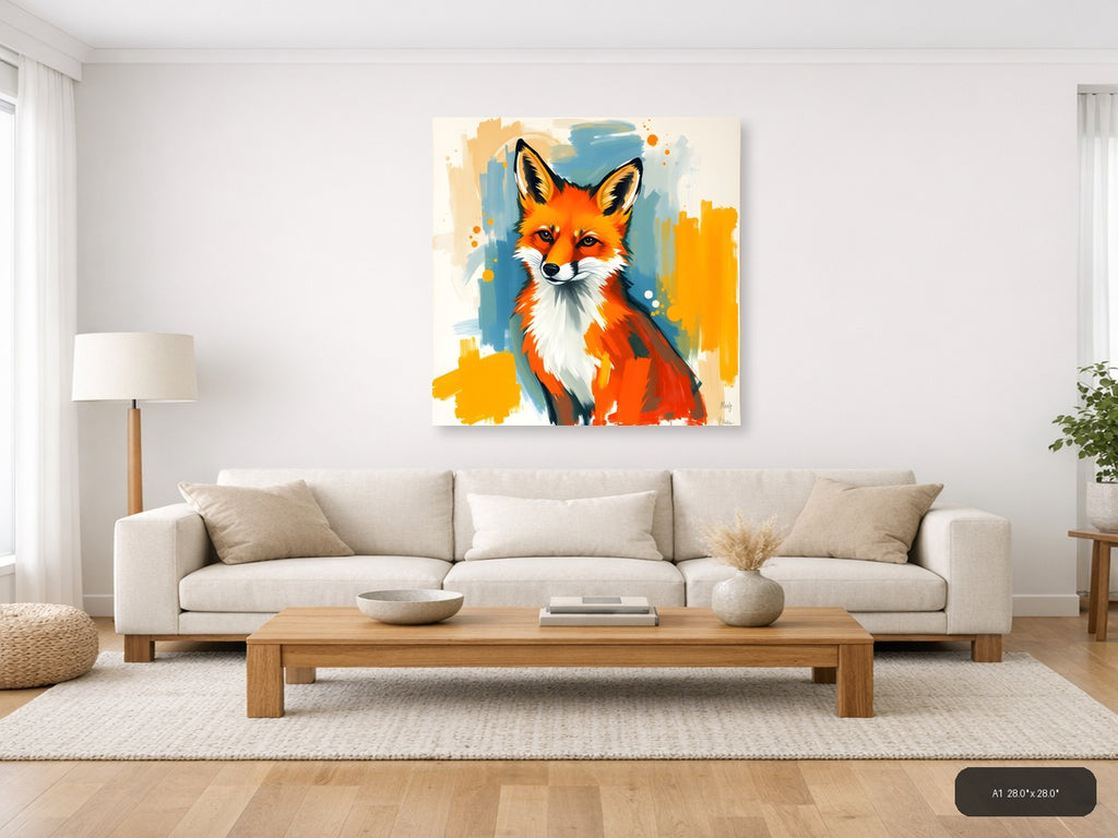 Vibrant Orange Fox Abstract Modern Wall Art — A1 / Living Room