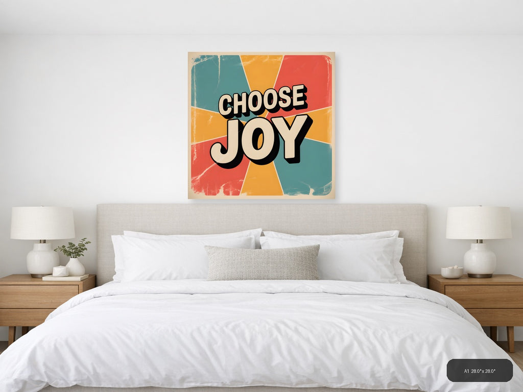 Choose Joy Vintage Retro Sunburst Square Wall Art — A1 / Bedroom