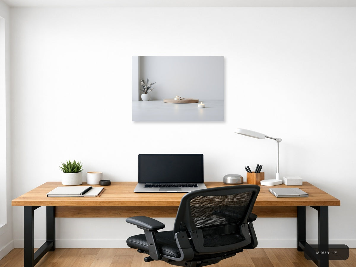 Minimalist Still Life with White Vase and Candles Wall Art — A3 / Office