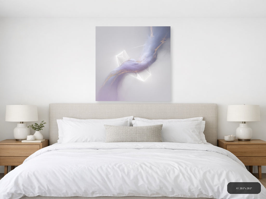 Abstract Lavender Flow with Gold Accents Minimalist Wall Art — A1 / Bedroom