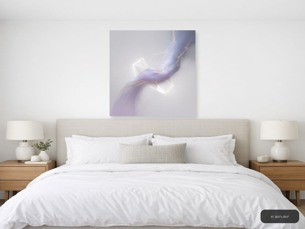 Abstract Lavender Flow with Gold Accents Minimalist Wall Art — A1 / Bedroom