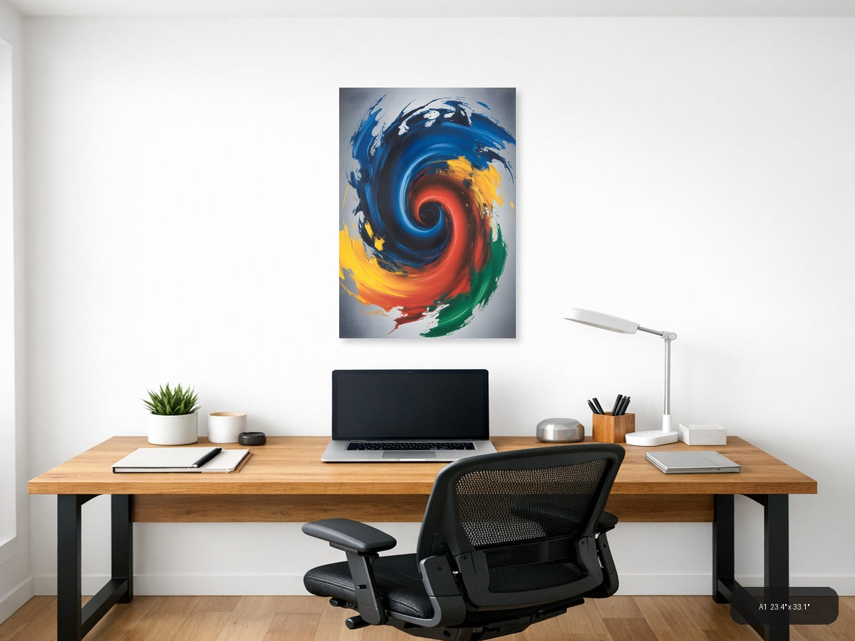 Abstract Spiral Galaxy Blue Red Yellow Wall Art — A1 / Office