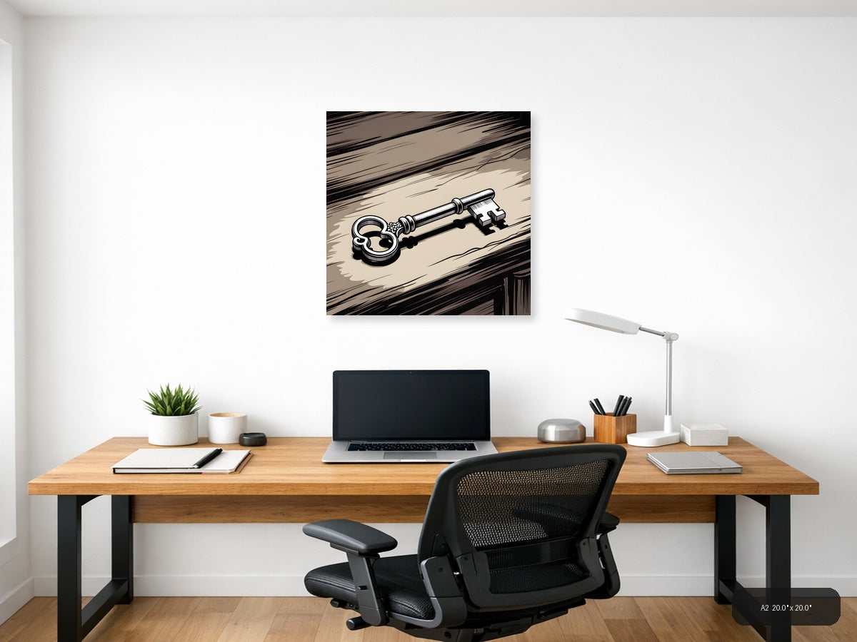Ornate Skeleton Key Line Art Wall Art — A2 / Office