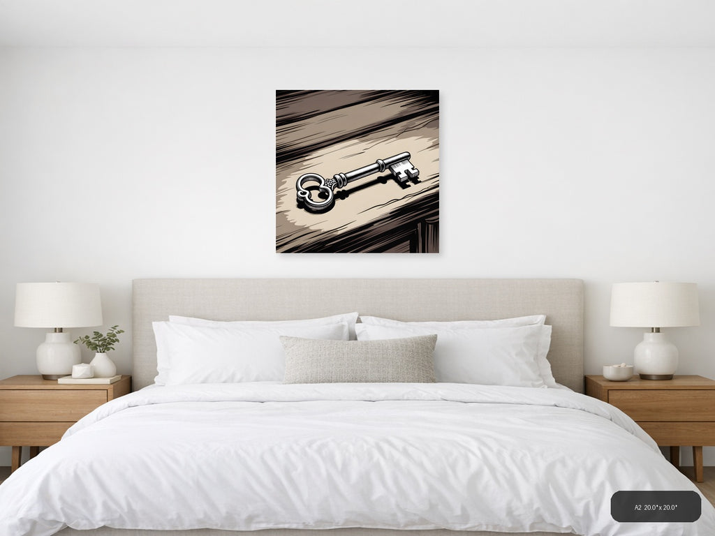 Ornate Skeleton Key Line Art Wall Art — A2 / Bedroom