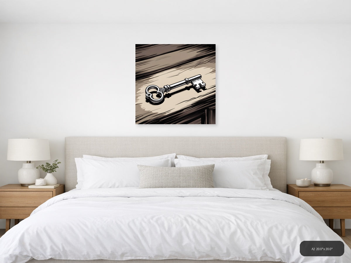 Ornate Skeleton Key Line Art Wall Art — A2 / Bedroom