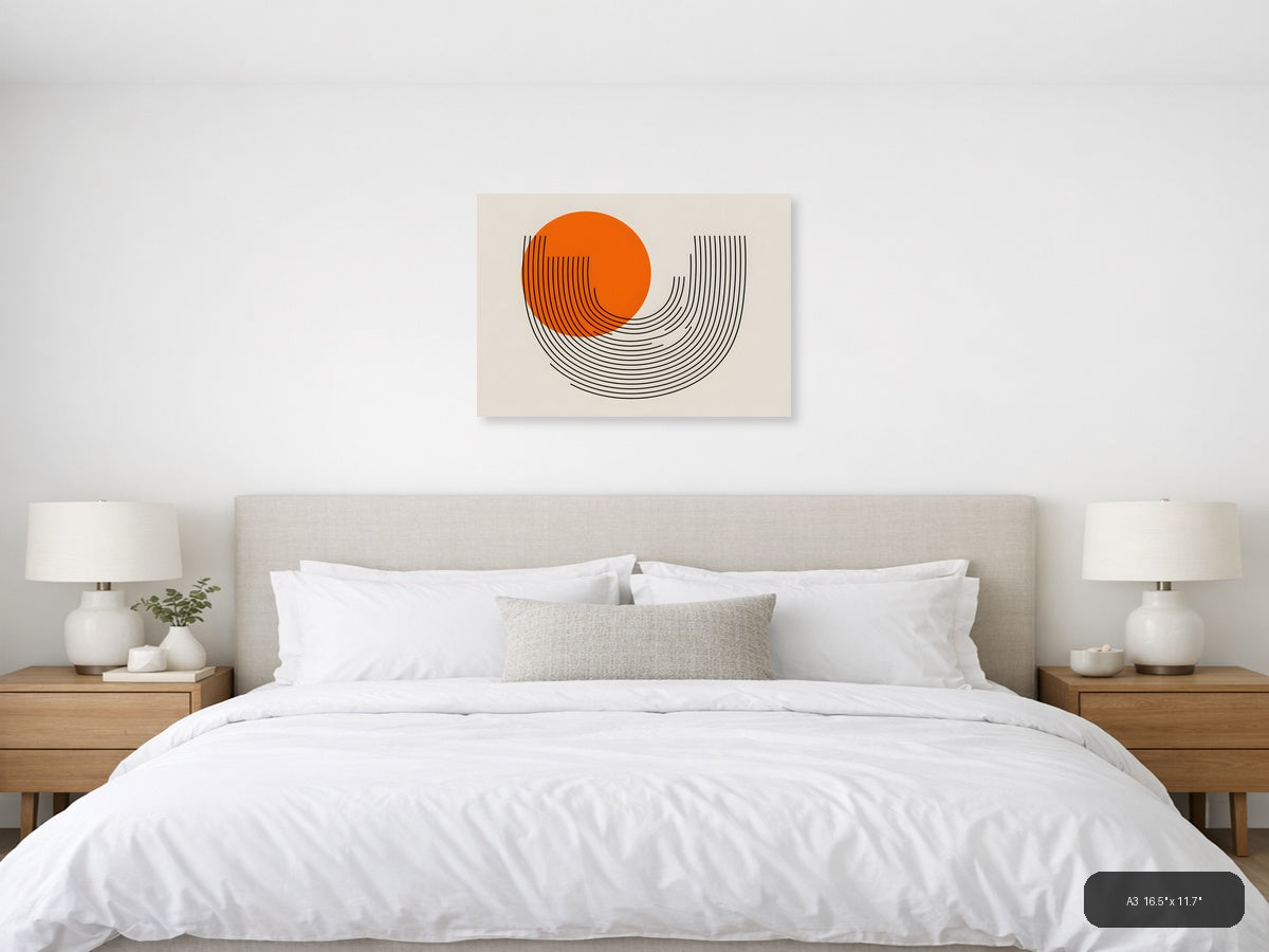 Orange Circle Line Art Modern Abstract Wall Art — A3 / Bedroom
