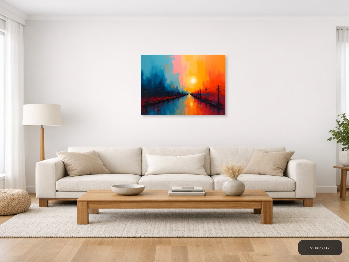 Sunset Highway Abstract Modern Landscape Wall Art — A3 / Living Room
