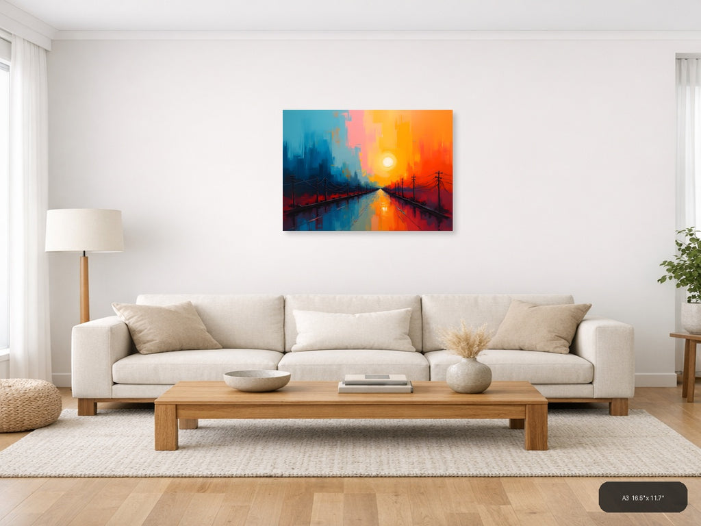 Abstract Sunset Highway with Power Lines Wall Art — A3 / Living Room