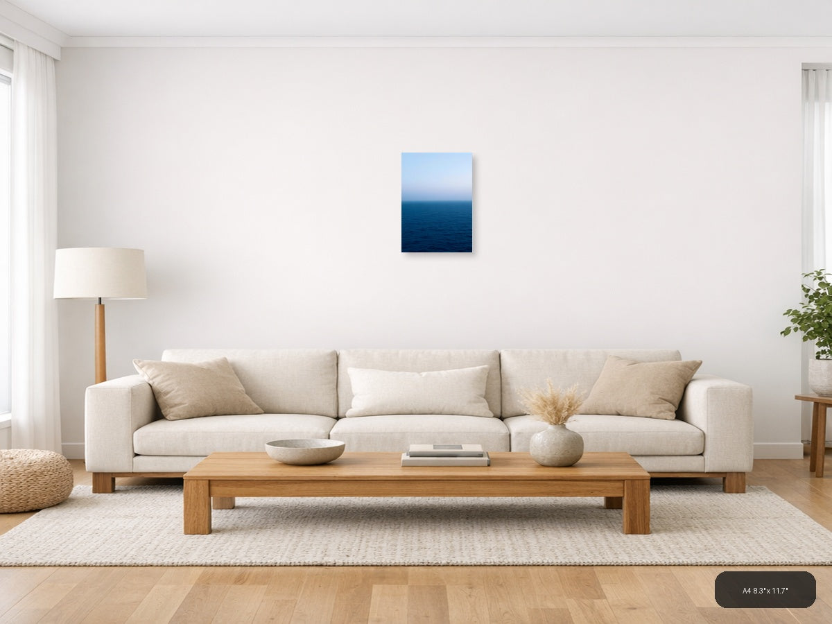 Minimalist Ocean Horizon Blue Gradient Wall Art — A4 / Living Room