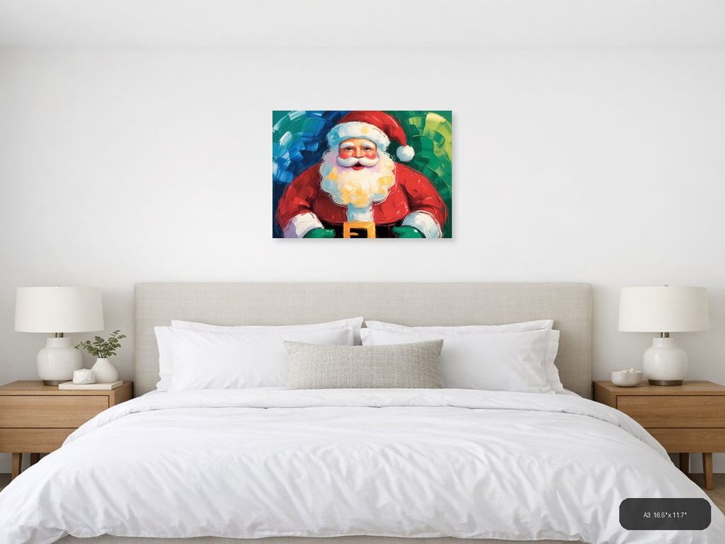 Abstract Santa Claus Portrait Colorful Holiday Wall Art — A3 / Bedroom
